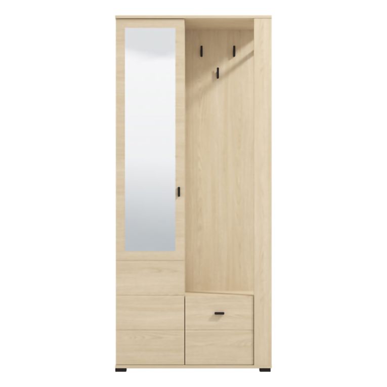 Mobile da Ingresso Marrone Rovere Nero Specchio Incluso 6 Ripiani 87x36x197h cm, Appendiabiti - Vique