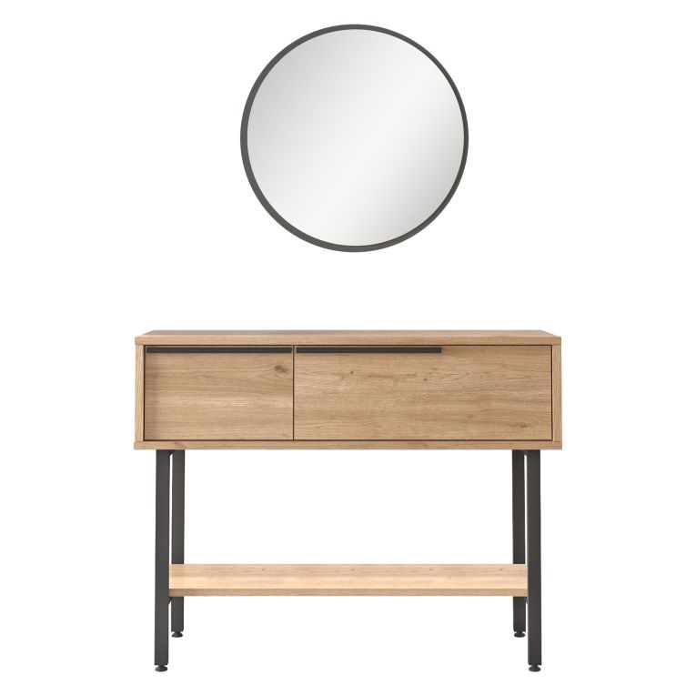 Mobile da Ingresso Marrone Rovere Nero Specchio Incluso Modulabile 100x30x76h cm, 2 Ripiani - Recale