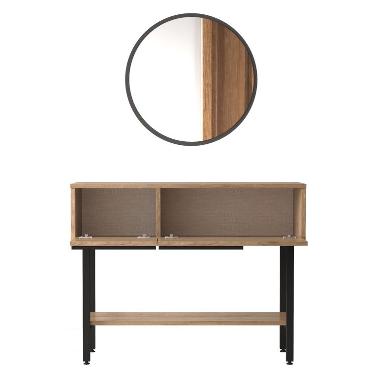Mobile da Ingresso Marrone Rovere Nero Specchio Incluso Modulabile 100x30x76h cm, 2 Ripiani - Recale