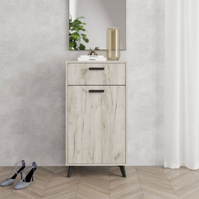 Mobile da Ingresso Marrone Rovere Nero un Cassetto 2 Ripiani 54x35x101h cm, Un'anta - Sezzadio