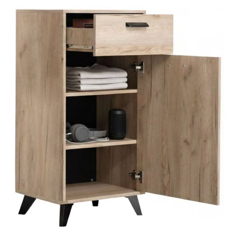 Mobile da Ingresso Marrone Rovere Nero un Cassetto 2 Ripiani 54x35x101h cm, Un'anta - Sezzadio