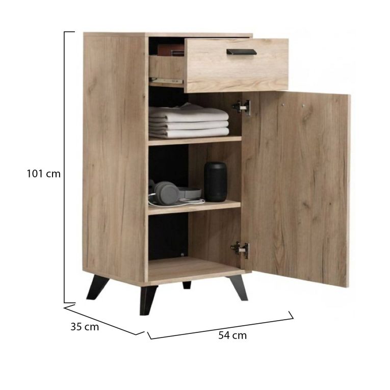 Mobile da Ingresso Marrone Rovere Nero un Cassetto 2 Ripiani 54x35x101h cm, Un'anta - Sezzadio