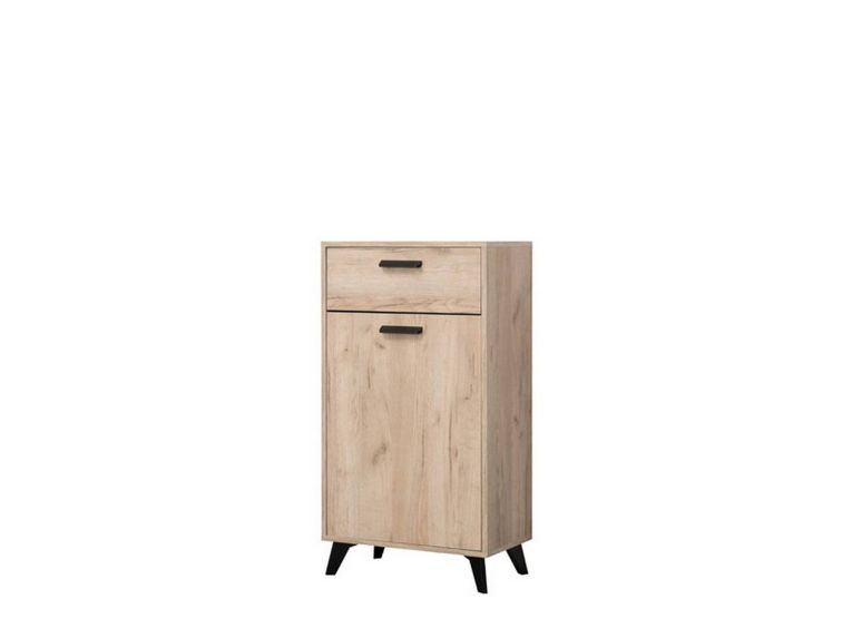Mobile da Ingresso Marrone Rovere Nero un Cassetto 2 Ripiani 54x35x101h cm, Un'anta - Sezzadio