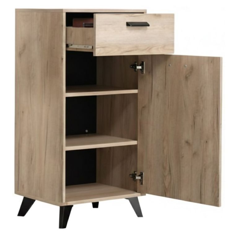 Mobile da Ingresso Marrone Rovere Nero un Cassetto 2 Ripiani 54x35x101h cm, Un'anta - Sezzadio