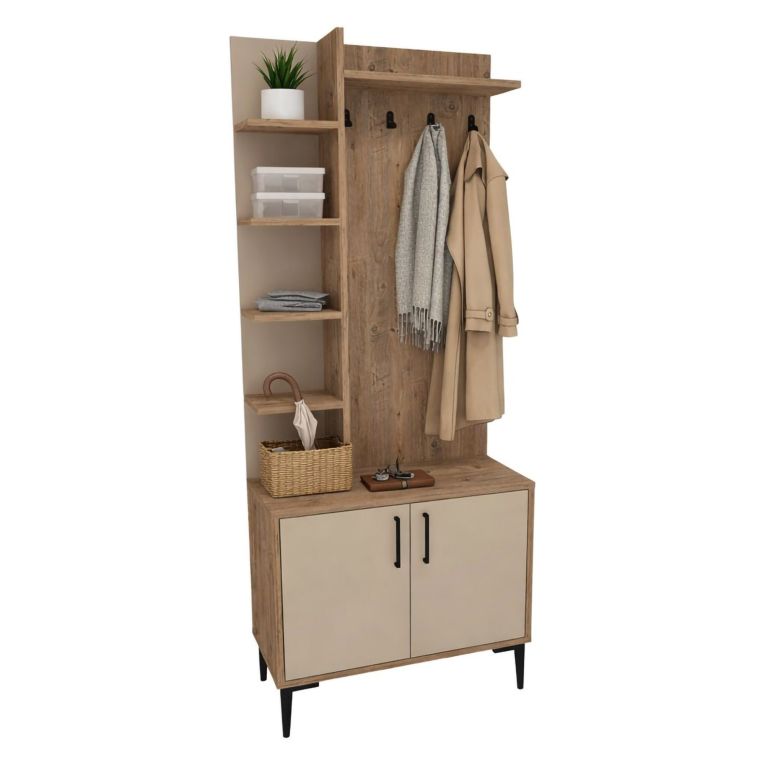 Mobile da Ingresso Marrone Rovere Nodi Beige 6 Paia 7 Ripiani 74x33x183h cm, Appendiabiti - Formigaro