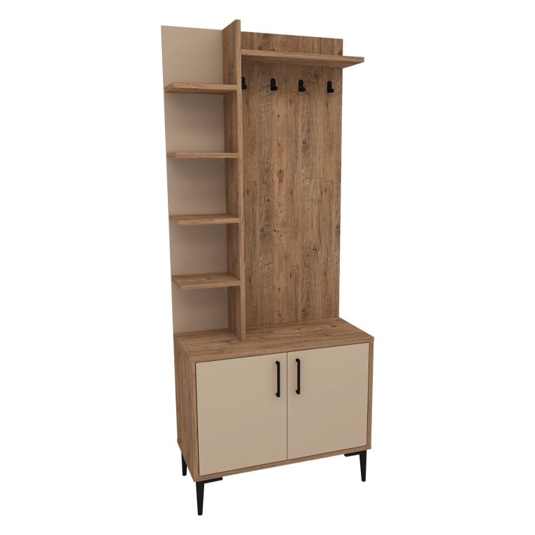 Mobile da Ingresso Marrone Rovere Nodi Beige 6 Paia 7 Ripiani 74x33x183h cm, Appendiabiti - Formigaro