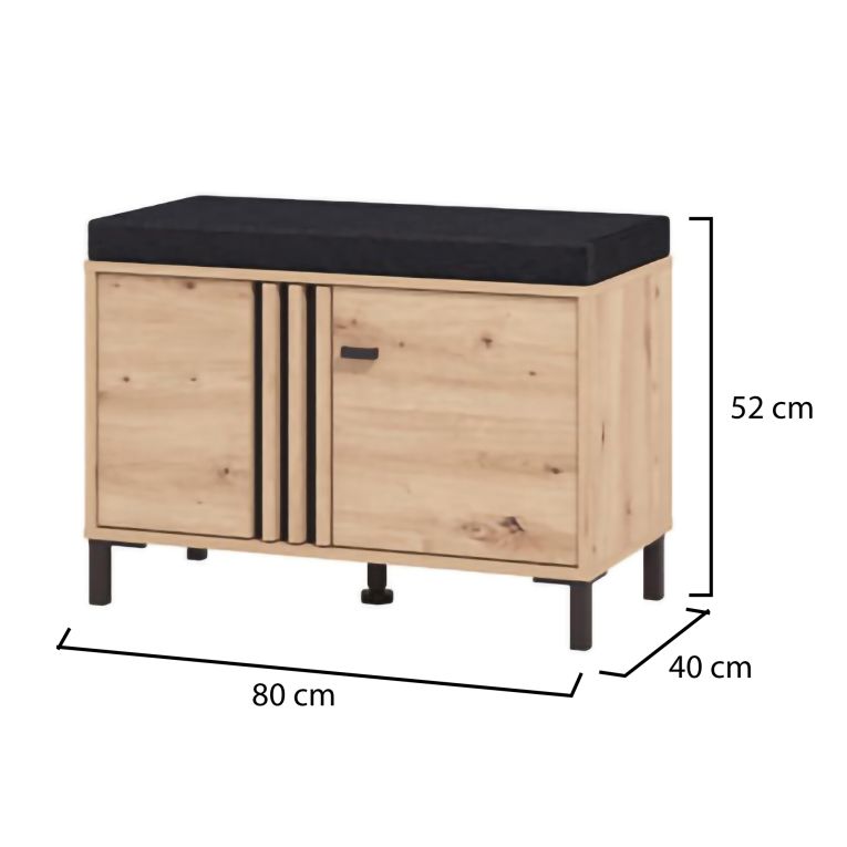 Mobile da Ingresso Marrone Rovere Nodi Grigio Scuro un Ripiano 2 Ante 80x40x52h cm, con Piedini, Comoda Seduta - Lalom