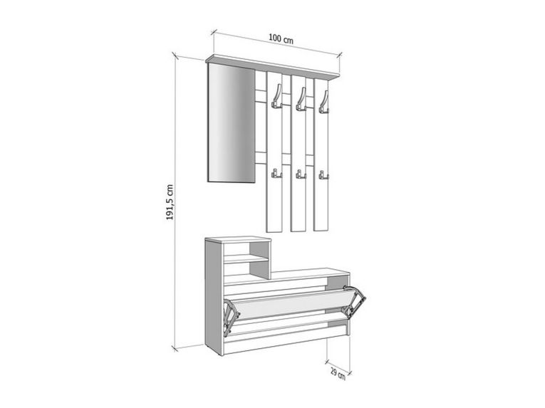 Mobile da Ingresso Marrone Rovere Nodi Grigio Specchio Incluso 4 Ripiani 100x29x191.5h cm, Appendiabiti - Tonengo