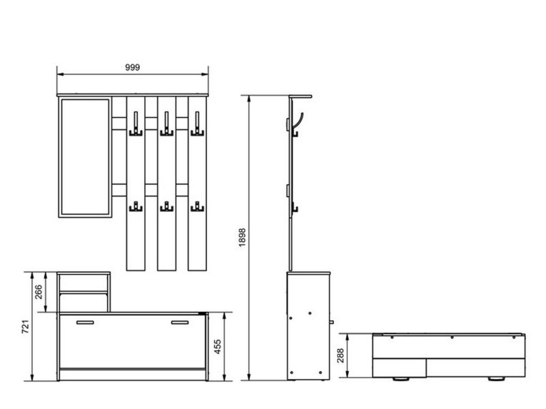 Mobile da Ingresso Marrone Rovere Nodi Grigio Specchio Incluso 4 Ripiani 100x29x191.5h cm, Appendiabiti - Tonengo