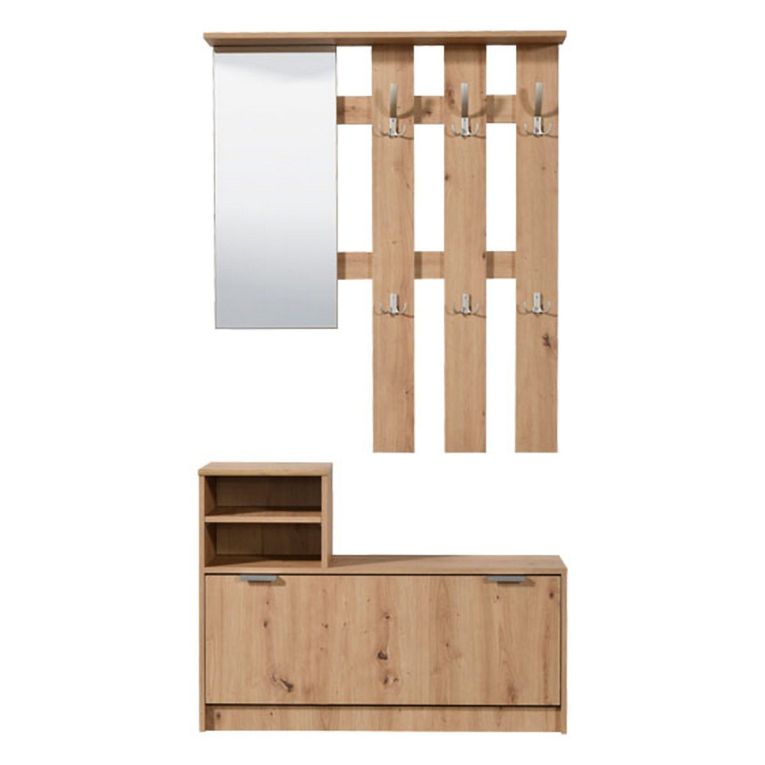 Mobile da Ingresso Marrone Rovere Nodi Grigio Specchio Incluso 4 Ripiani 100x29x191.5h cm, Appendiabiti - Tonengo