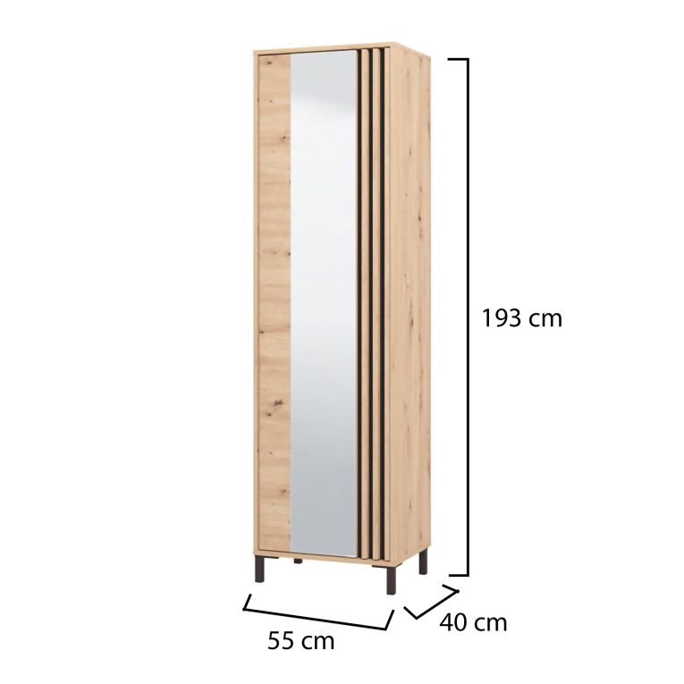 Mobile da Ingresso Marrone Rovere Nodi Nero Specchio Incluso 2 Ripiani 193x55x40h cm, Appendiabiti - Apia