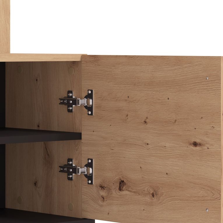 Mobile da Ingresso Marrone Rovere Nodi Nero Specchio Incluso 7 Ripiani 134.5x34.5x192.5h cm, Appendiabiti - Pandino