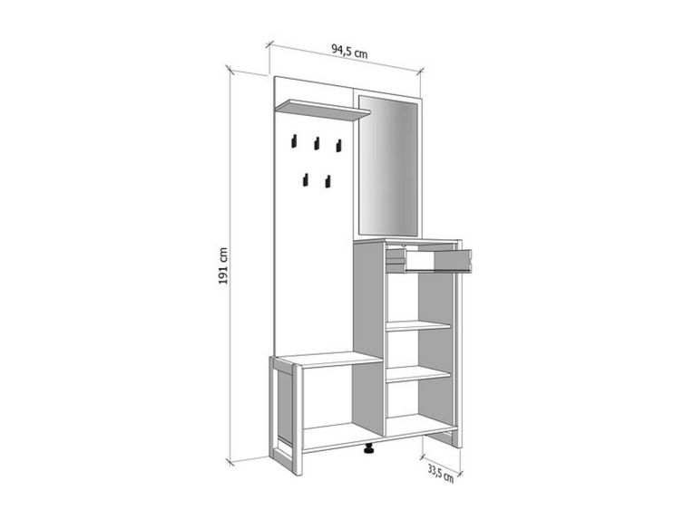 Mobile da Ingresso Marrone Rovere Nodi Nero Specchio Incluso un Cassetto 94.5x33.5x191h cm, 5 Ripiani - Corbetta