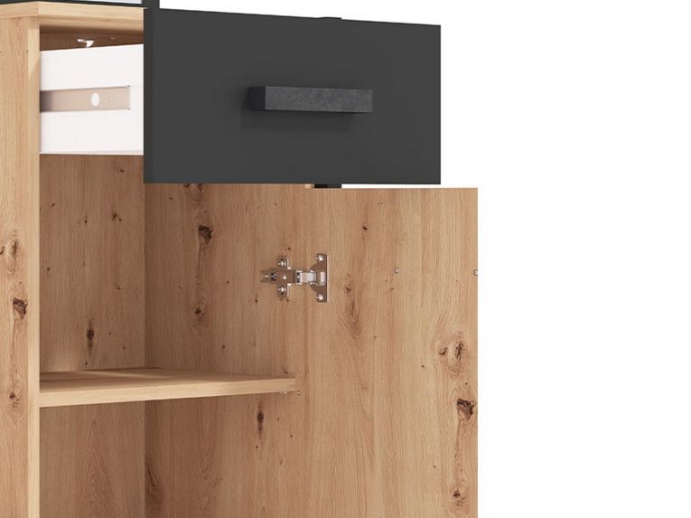 Mobile da Ingresso Marrone Rovere Nodi Nero Specchio Incluso un Cassetto 94.5x33.5x191h cm, 5 Ripiani - Corbetta