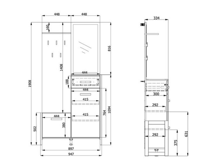 Mobile da Ingresso Marrone Rovere Nodi Nero Specchio Incluso un Cassetto 94.5x33.5x191h cm, 5 Ripiani - Corbetta
