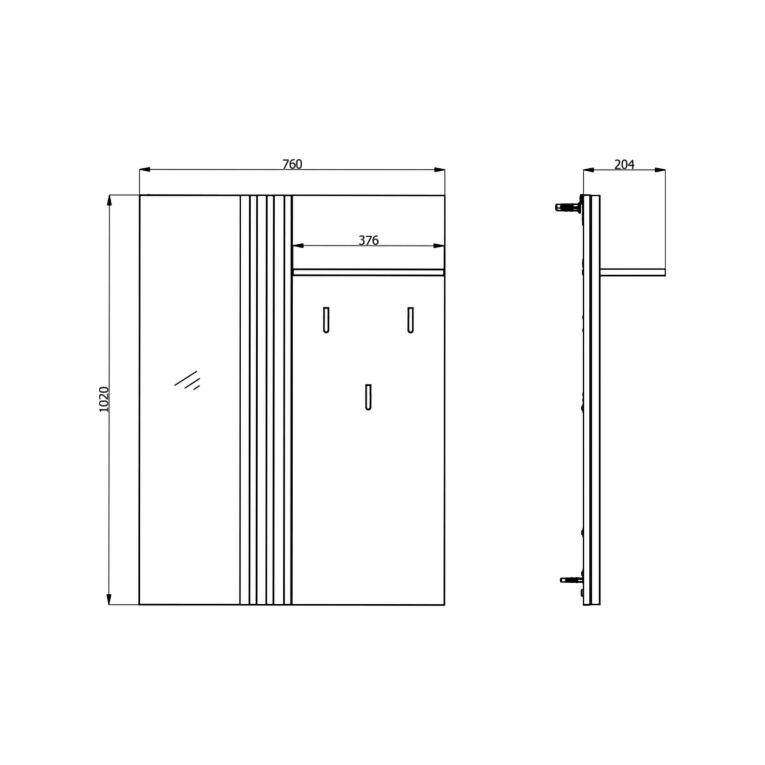 Mobile da Ingresso Marrone Rovere Nodi Nero Specchio Incluso un Ripiano 102x76x21h cm, Appendiabiti - Nuku
