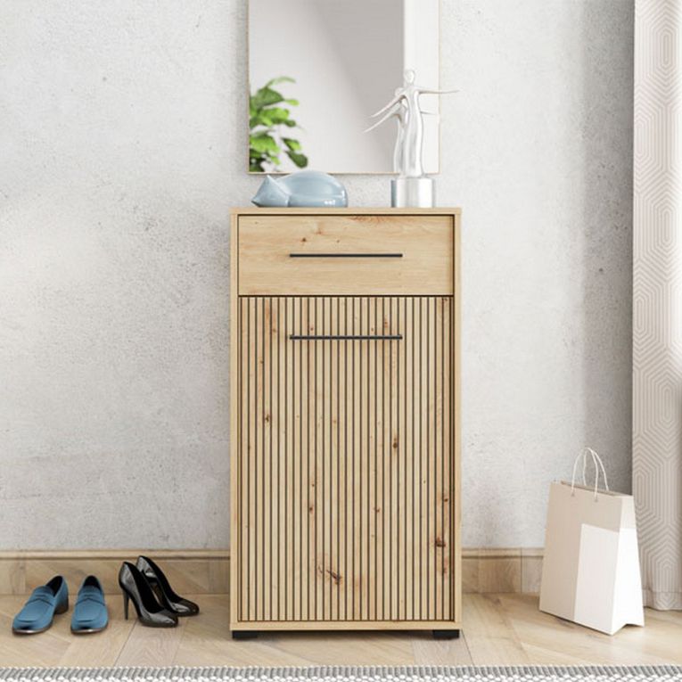 Mobile da Ingresso Marrone Rovere Nodi Nero un Cassetto 2 Ripiani 54.5x40x101.5h cm, Un'anta - Pincara