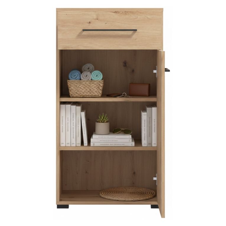 Mobile da Ingresso Marrone Rovere Nodi Nero un Cassetto 2 Ripiani 54.5x40x101.5h cm, Un'anta - Pincara