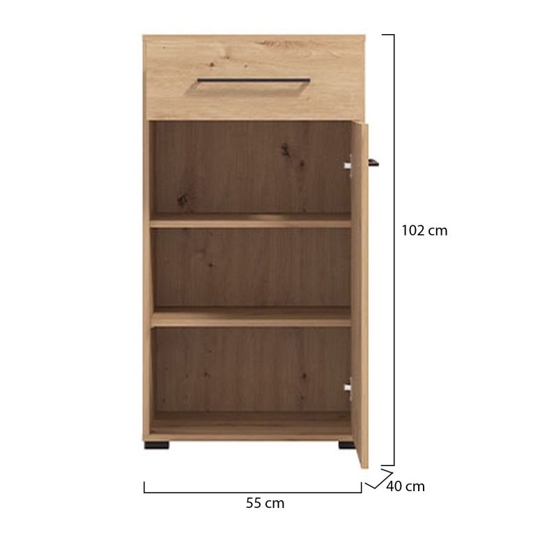 Mobile da Ingresso Marrone Rovere Nodi Nero un Cassetto 2 Ripiani 54.5x40x101.5h cm, Un'anta - Pincara