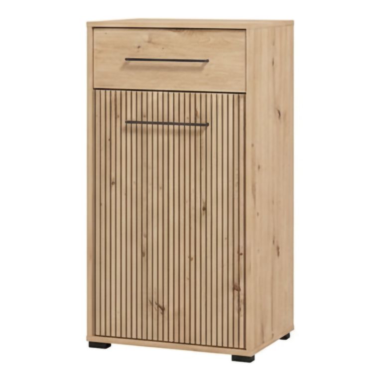 Mobile da Ingresso Marrone Rovere Nodi Nero un Cassetto 2 Ripiani 54.5x40x101.5h cm, Un'anta - Pincara