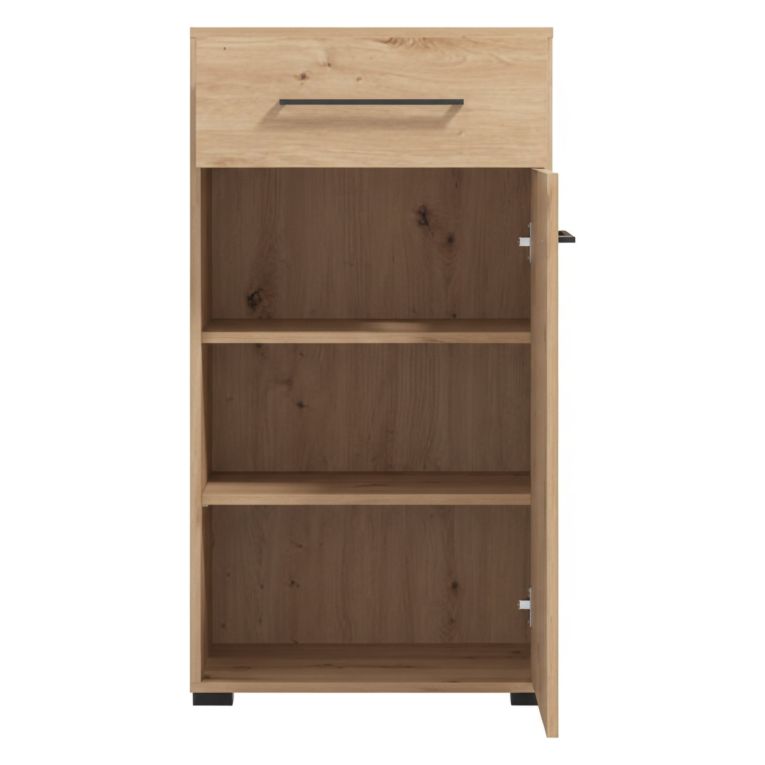 Mobile da Ingresso Marrone Rovere Nodi Nero un Cassetto 2 Ripiani 54.5x40x101.5h cm, Un'anta - Pincara