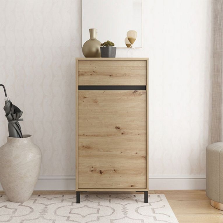 Mobile da Ingresso Marrone Rovere Nodi Nero un Cassetto 2 Ripiani 54.5x40x109.5h cm, Un'anta - Pollenza