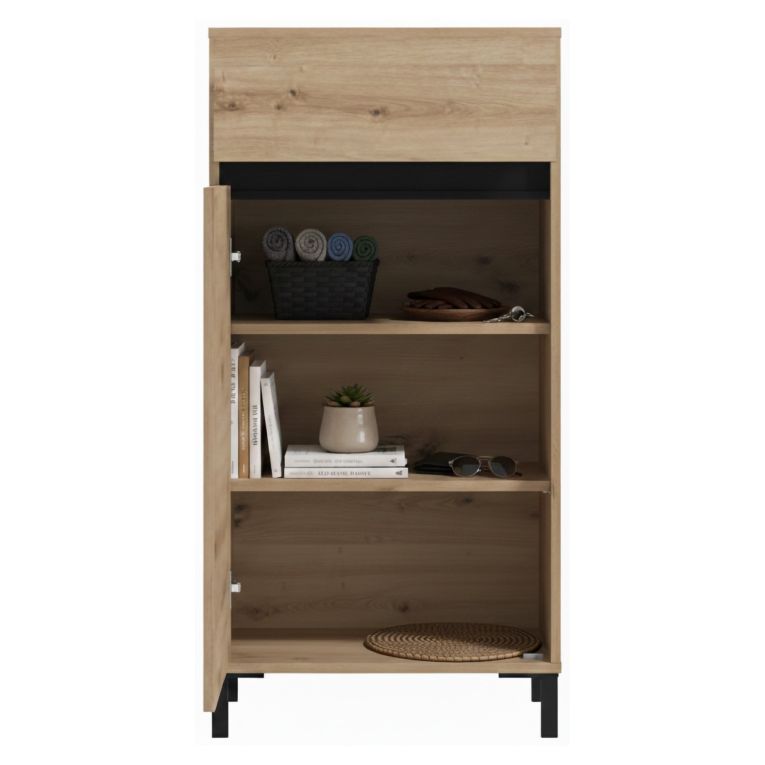 Mobile da Ingresso Marrone Rovere Nodi Nero un Cassetto 2 Ripiani 54.5x40x109.5h cm, Un'anta - Pollenza