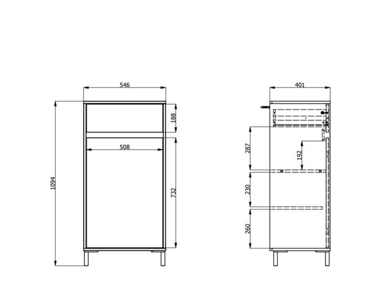 Mobile da Ingresso Marrone Rovere Nodi Nero un Cassetto 2 Ripiani 54.5x40x109.5h cm, Un'anta - Pollenza