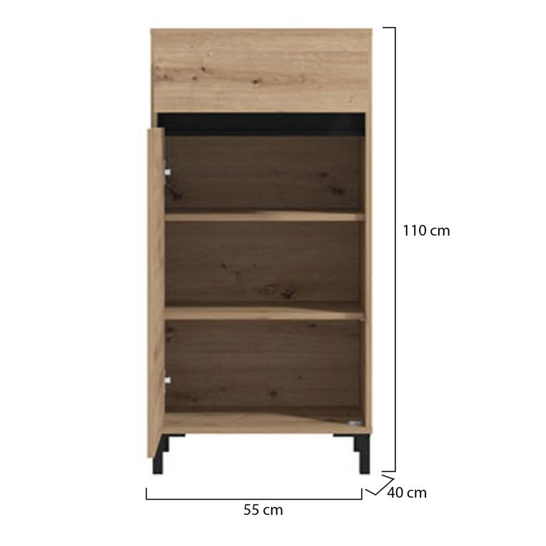 Mobile da Ingresso Marrone Rovere Nodi Nero un Cassetto 2 Ripiani 54.5x40x109.5h cm, Un'anta - Pollenza