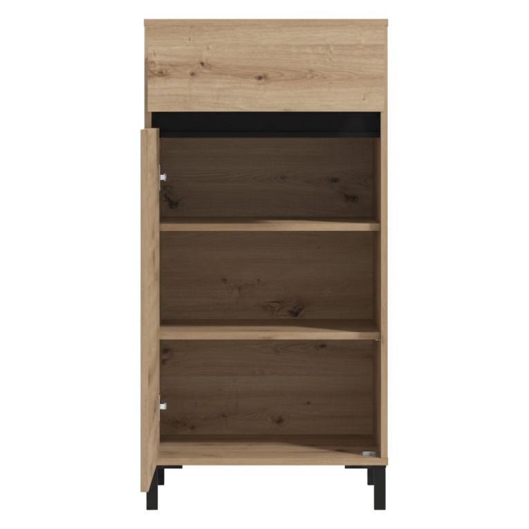 Mobile da Ingresso Marrone Rovere Nodi Nero un Cassetto 2 Ripiani 54.5x40x109.5h cm, Un'anta - Pollenza