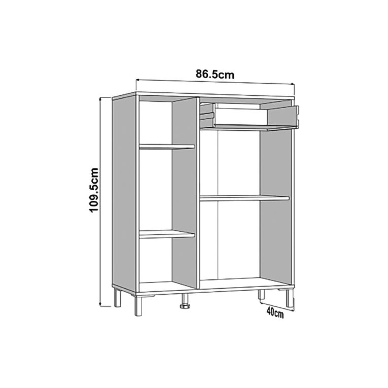 Mobile da Ingresso Marrone Rovere Nodi Nero un Cassetto 4 Ripiani 87x40x110h cm, 2 Ante - Hanga