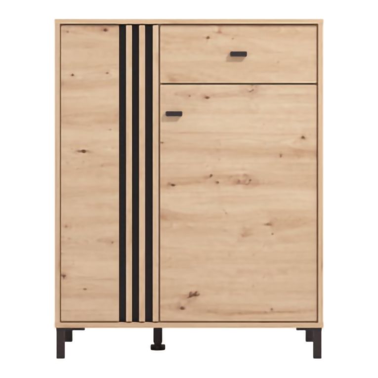 Mobile da Ingresso Marrone Rovere Nodi Nero un Cassetto 4 Ripiani 87x40x110h cm, 2 Ante - Hanga