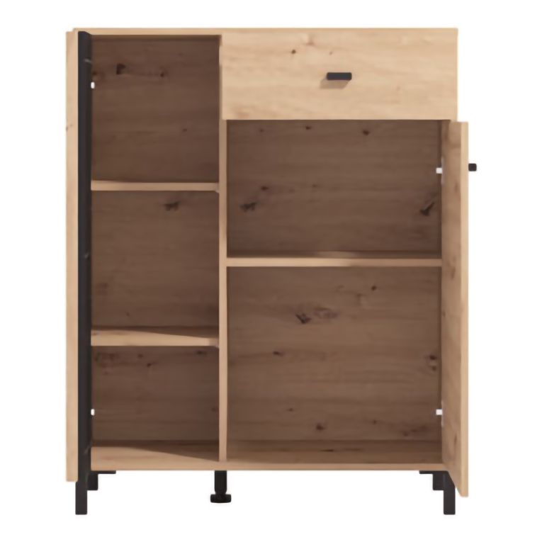 Mobile da Ingresso Marrone Rovere Nodi Nero un Cassetto 4 Ripiani 87x40x110h cm, 2 Ante - Hanga