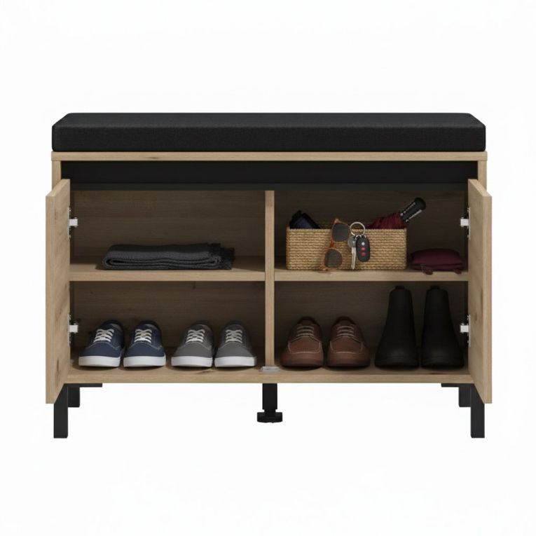 Mobile da Ingresso Marrone Rovere Nodi Nero un Ripiano 2 Ante 80x40x57h cm, 2 Vani - Varmo