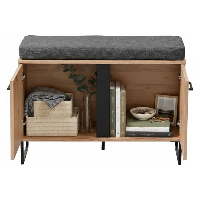 Mobile da Ingresso Marrone Rovere Nodi Nero un Ripiano 2 Ante 84.5x35x59.5h cm, 2 Vani - Roascio