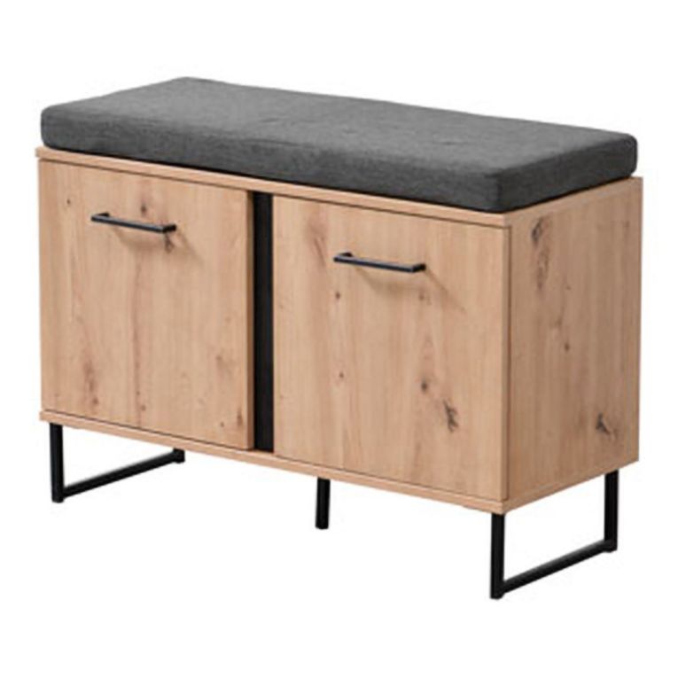 Mobile da Ingresso Marrone Rovere Nodi Nero un Ripiano 2 Ante 84.5x35x59.5h cm, 2 Vani - Roascio