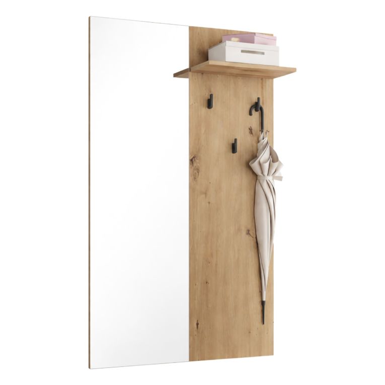 Mobile da Ingresso Marrone Rovere Nodi Specchio Incluso un Ripiano 79x19.5x132h cm, Appendiabiti - Lanze