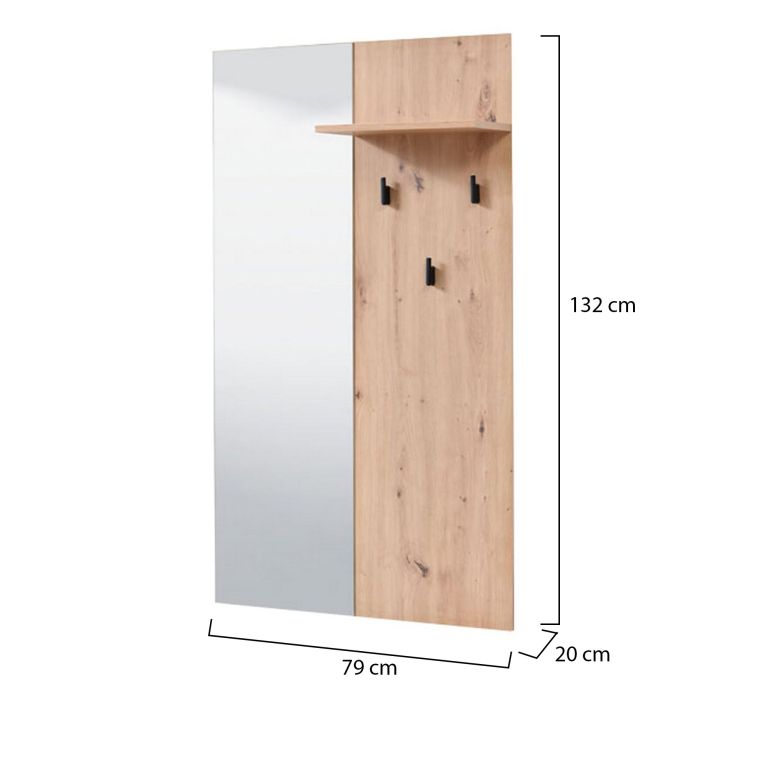 Mobile da Ingresso Marrone Rovere Nodi Specchio Incluso un Ripiano 79x19.5x132h cm, Appendiabiti - Lanze
