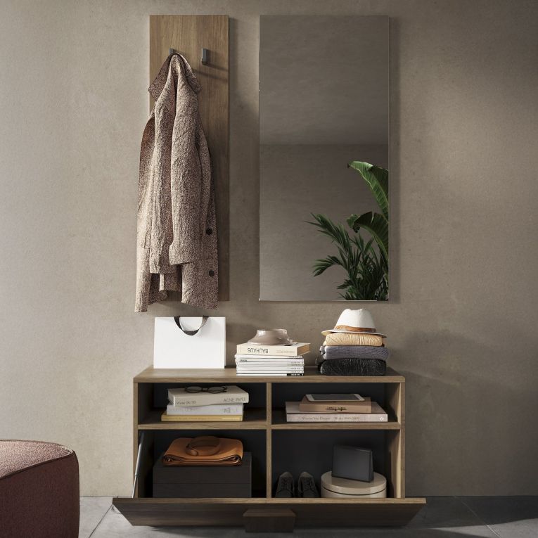 Mobile da Ingresso Marrone Rovere Specchio Incluso 4 Paia 91x36x165h cm, 2 Ripiani - Muros