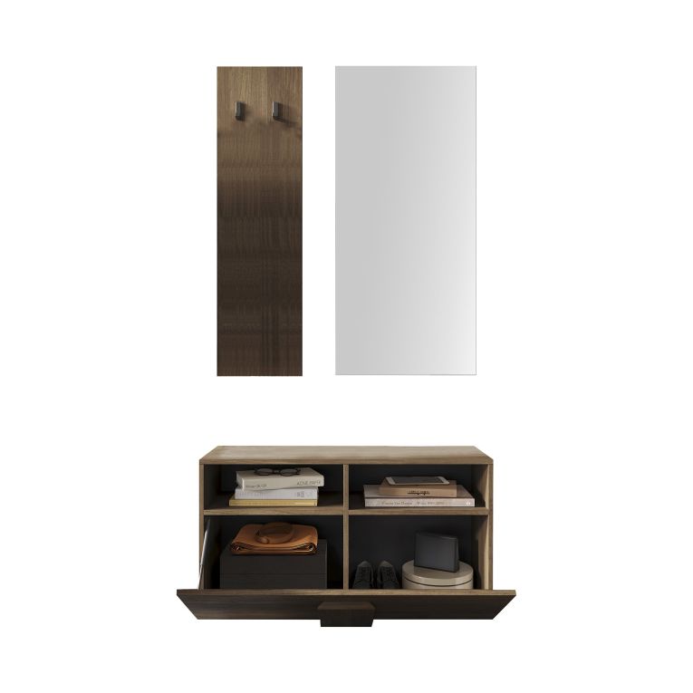 Mobile da Ingresso Marrone Rovere Specchio Incluso 4 Paia 91x36x165h cm, 2 Ripiani - Muros