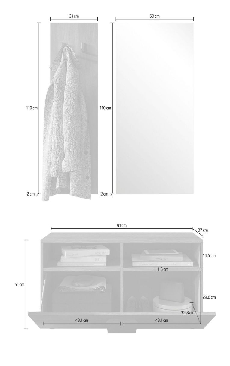 Mobile da Ingresso Marrone Rovere Specchio Incluso 4 Paia 91x36x165h cm, 2 Ripiani - Muros