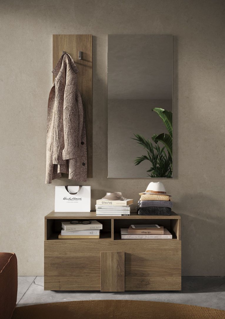 Mobile da Ingresso Marrone Rovere Specchio Incluso 4 Paia 91x36x165h cm, 2 Ripiani - Muros