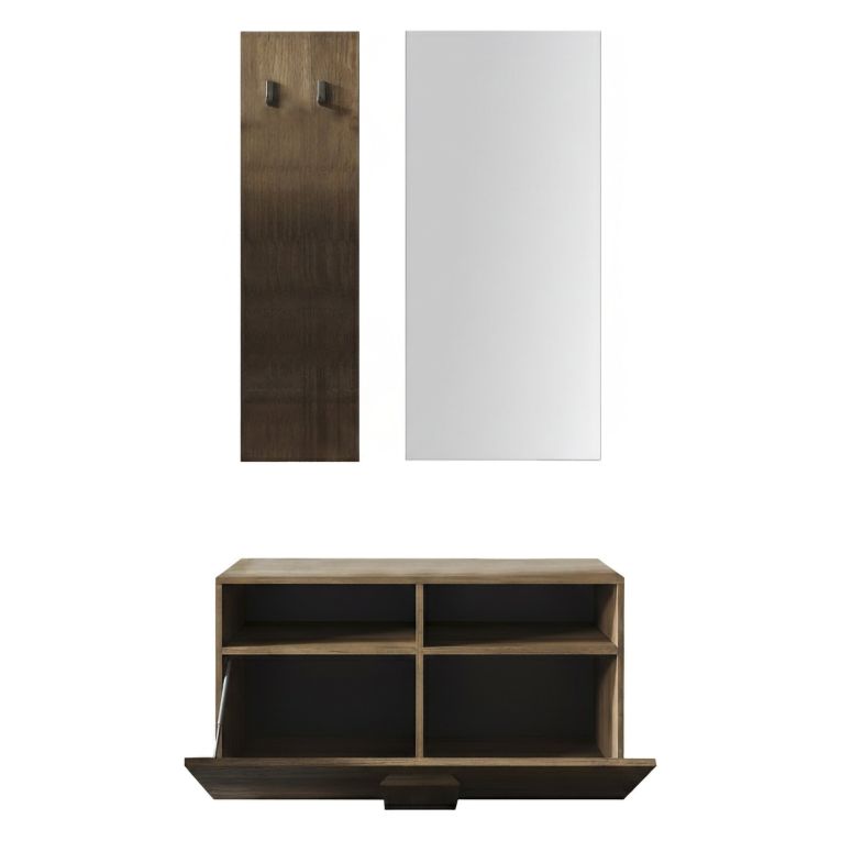 Mobile da Ingresso Marrone Rovere Specchio Incluso 4 Paia 91x36x165h cm, 2 Ripiani - Muros