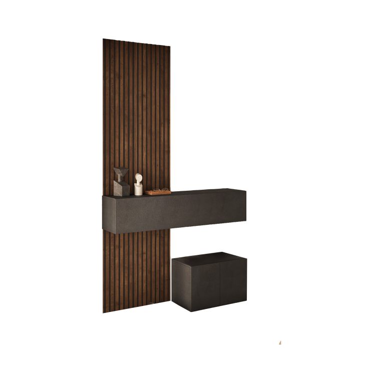 Mobile da Ingresso Marrone Scuro Marrone Quercia 2 Paia Cassetti 138x35x241h cm, Ripiani Made in Italy - Liscate