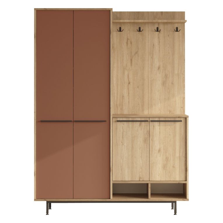 Mobile da Ingresso Marrone Terracotta Marrone Rovere Appendiabiti 12 Ripiani 147x36x196h cm, Apertura Battente - Tignale