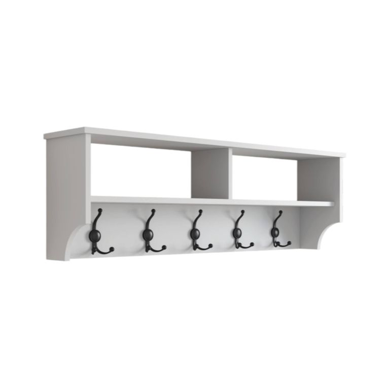 Mobile da ingresso Murasaki, Entratina appendiabiti, Composizione per atrio, Consolle portaoggetti multifunzione, 120x22 h37 cm, Bianco
