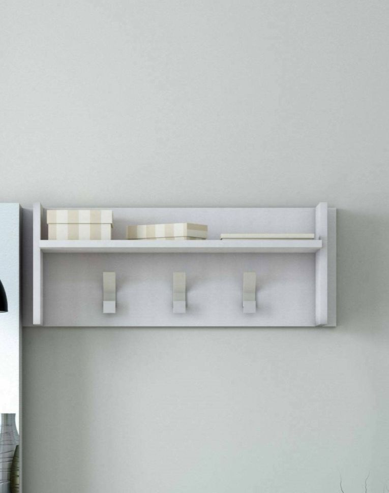 Mobile da ingresso Narciso, Mobile appendiabiti con 3 ganci, Mensola portaoggetti da ingresso, 100% Made in Italy, 90x29h34 cm, Bianco