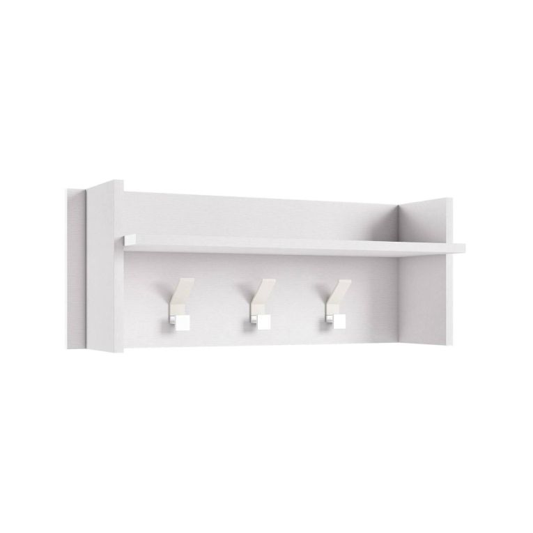 Mobile da ingresso Narciso, Mobile appendiabiti con 3 ganci, Mensola portaoggetti da ingresso, 100% Made in Italy, 90x29h34 cm, Bianco