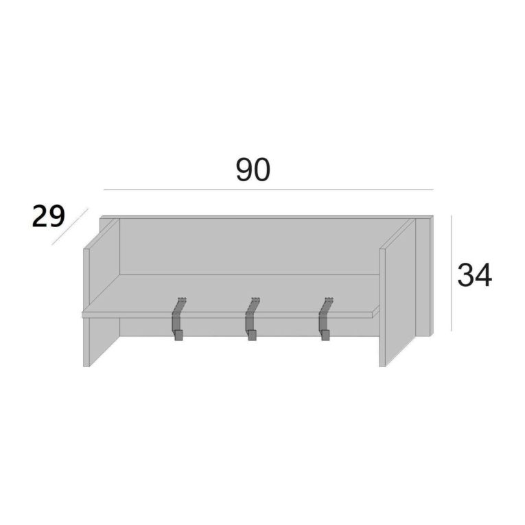 Mobile da ingresso Narciso, Mobile appendiabiti con 3 ganci, Mensola portaoggetti da ingresso, 100% Made in Italy, 90x29h34 cm, Bianco e Cemento