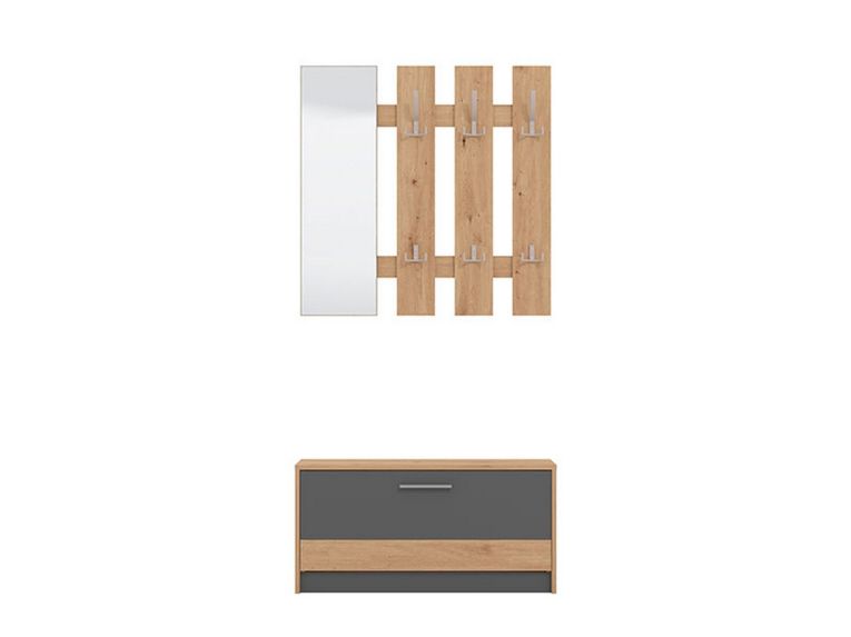 Mobile da Ingresso Nero Antracite Marrone Rovere Nodi Specchio Incluso 3 Ripiani 91.5x28x202h cm, Appendiabiti - Viggiano